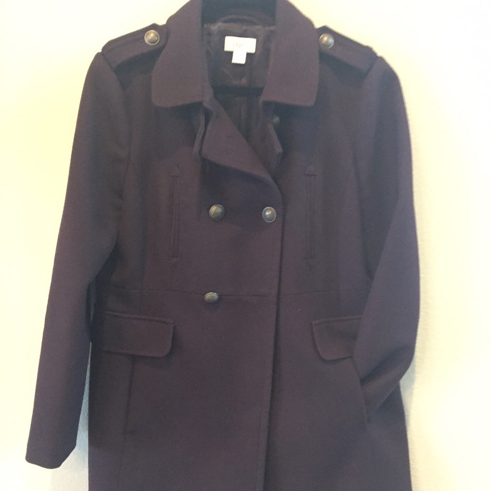 Military style peacoat in maroon